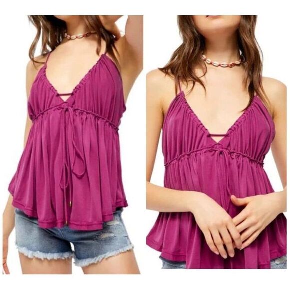 Free People Tops - Free People Sun Drop Adjustable Baby Doll Tank Top Size Small in Magenta Pink